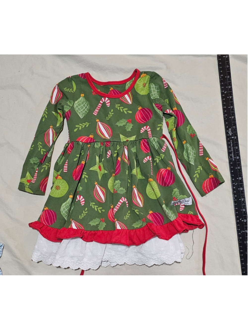 Toddler Girls Bella & Omi Christmas Dress Size 2T Green Red Holiday Print